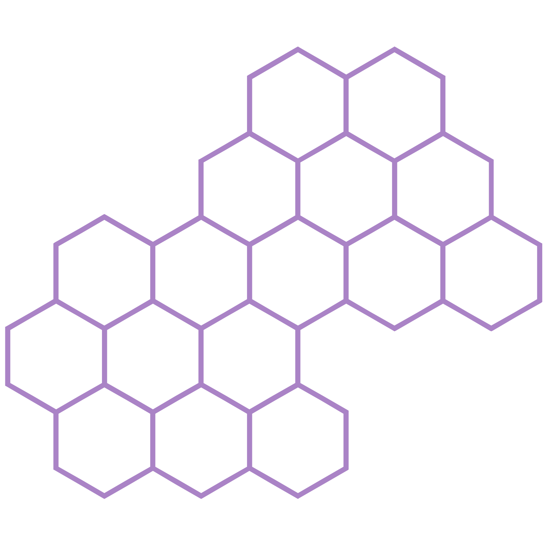 Outline of a cluster of hexagons forming a honeycomb pattern.