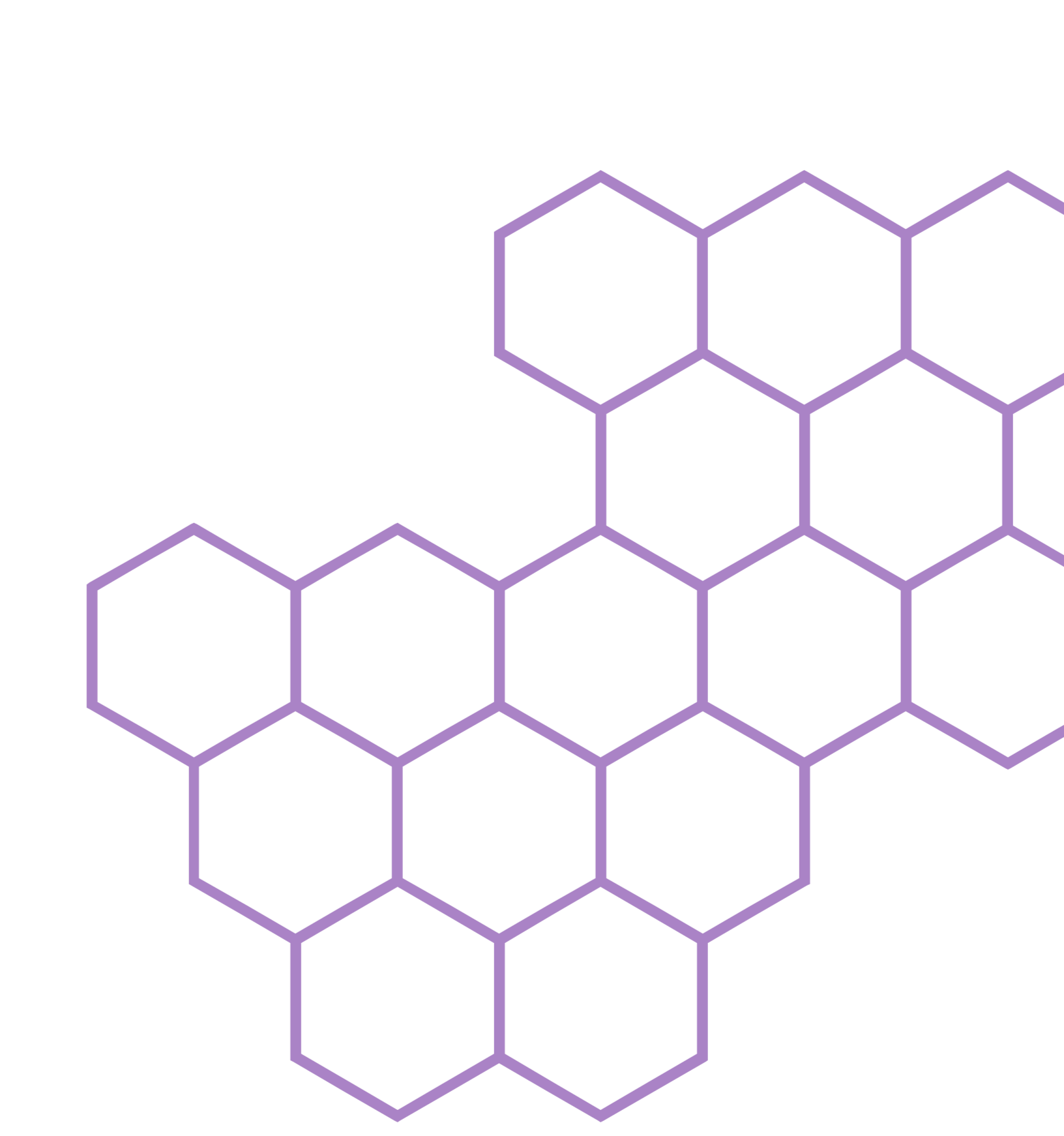 A honeycomb graphic in purple.