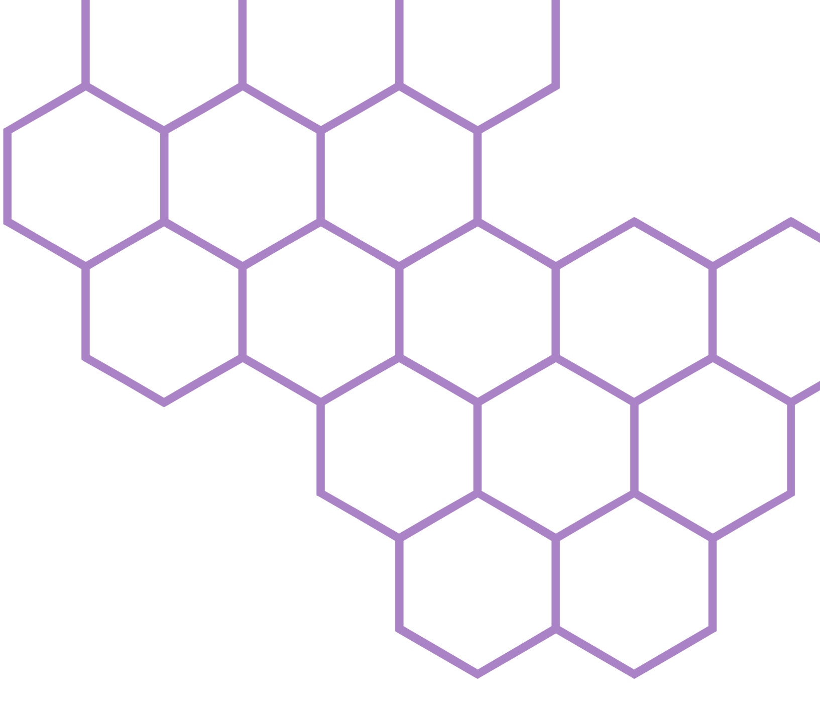 A purple outline of a honeycomb pattern with hexagonal cells on a black background.