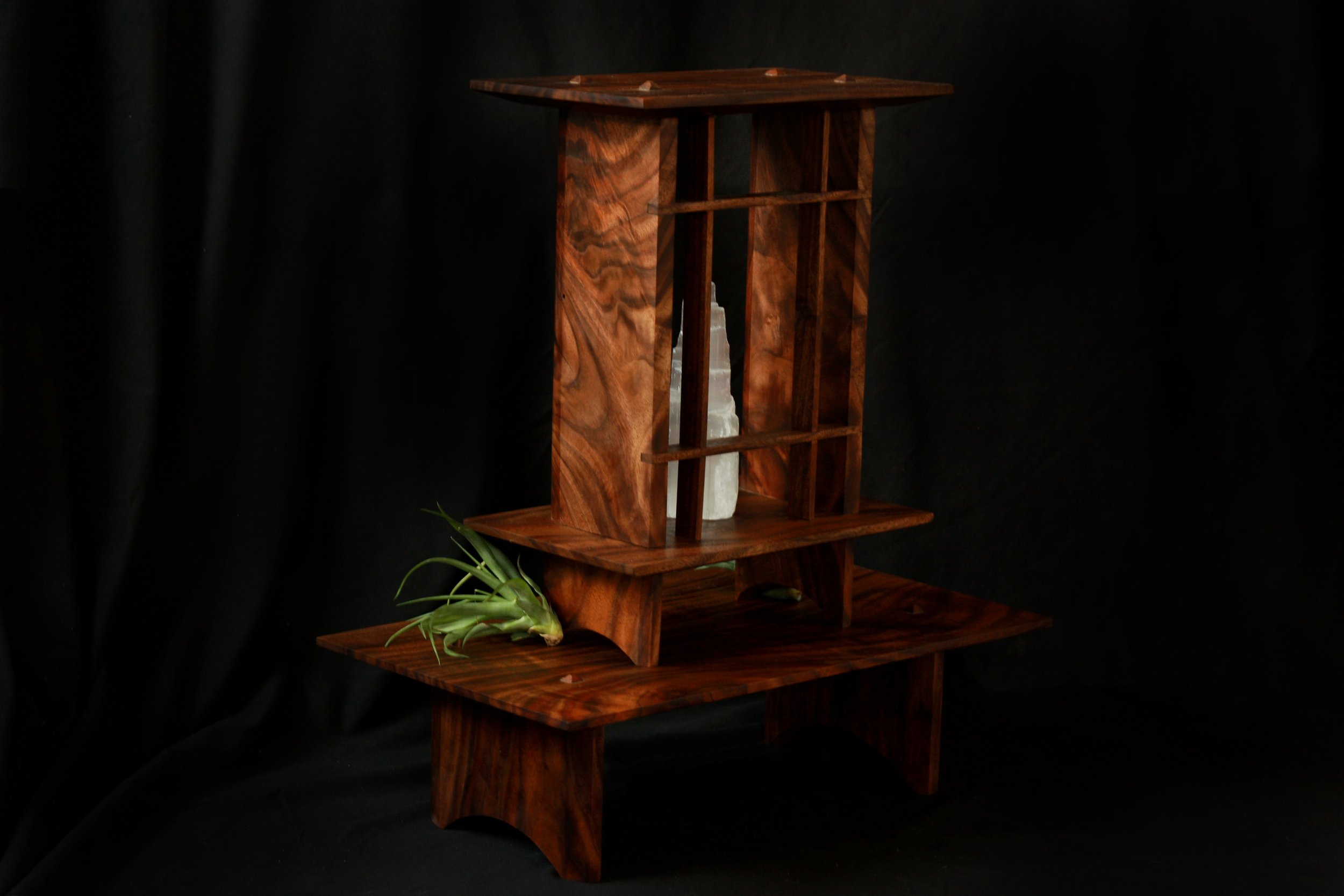 deep violet colored purpleheart altar with hand cut chamfers — handcrafted signature piece by Rogue Aesthetic Woodwork