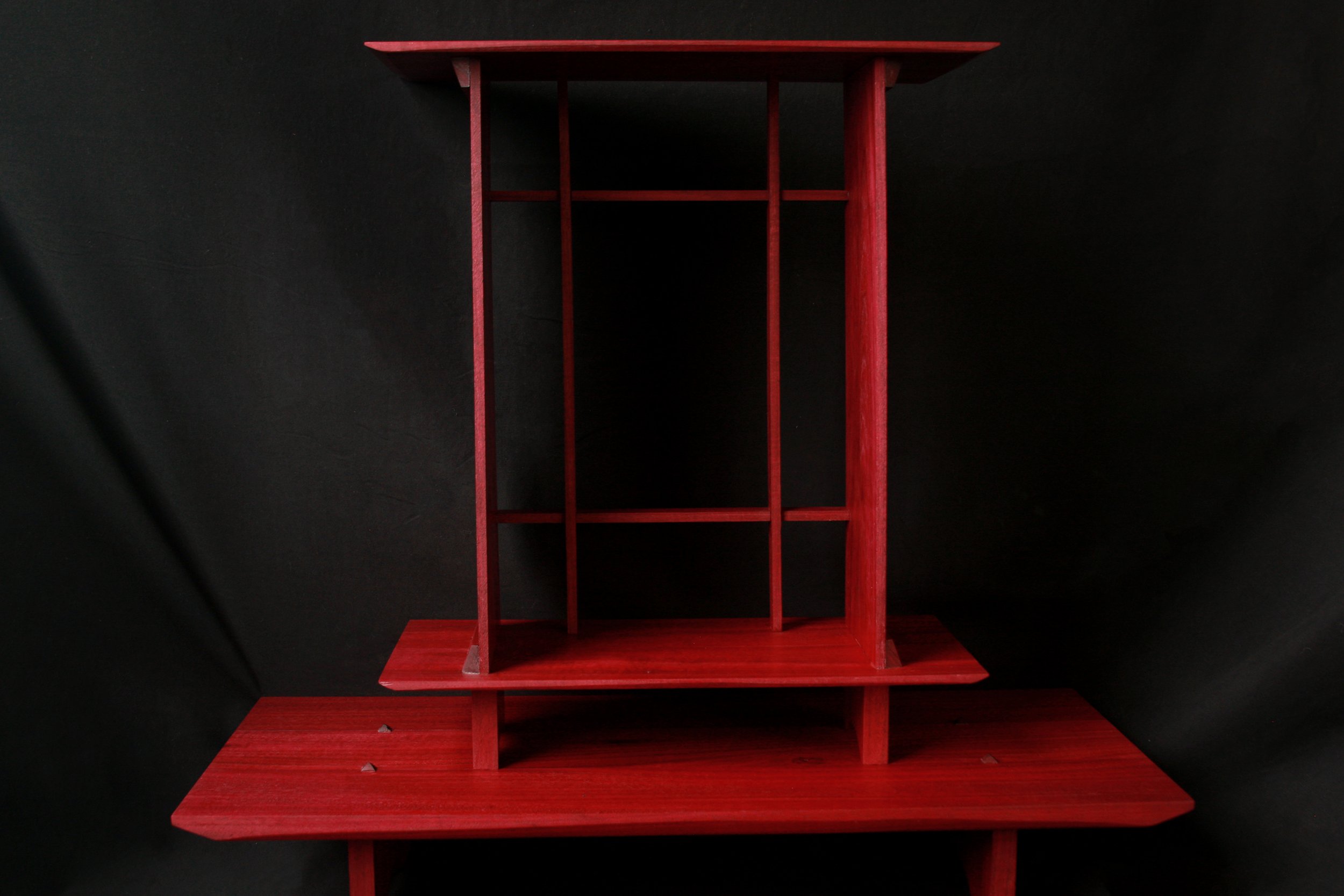deep violet colored purpleheart altar with hand cut chamfers — handcrafted signature piece by Rogue Aesthetic Woodwork