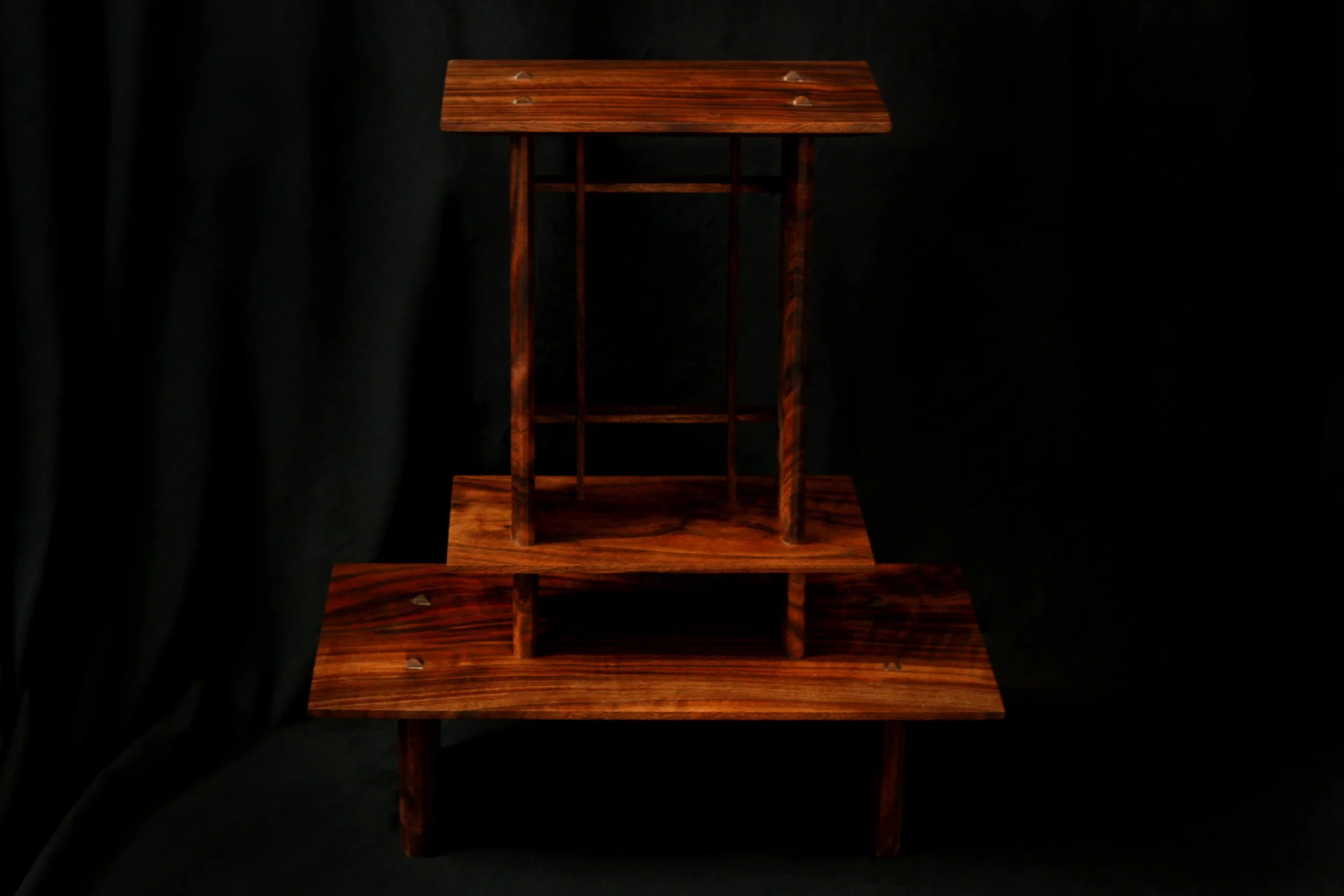Custom walnut altar with dark grain finish — handcrafted by Rogue Aesthetic Woodwork, High Springs FL