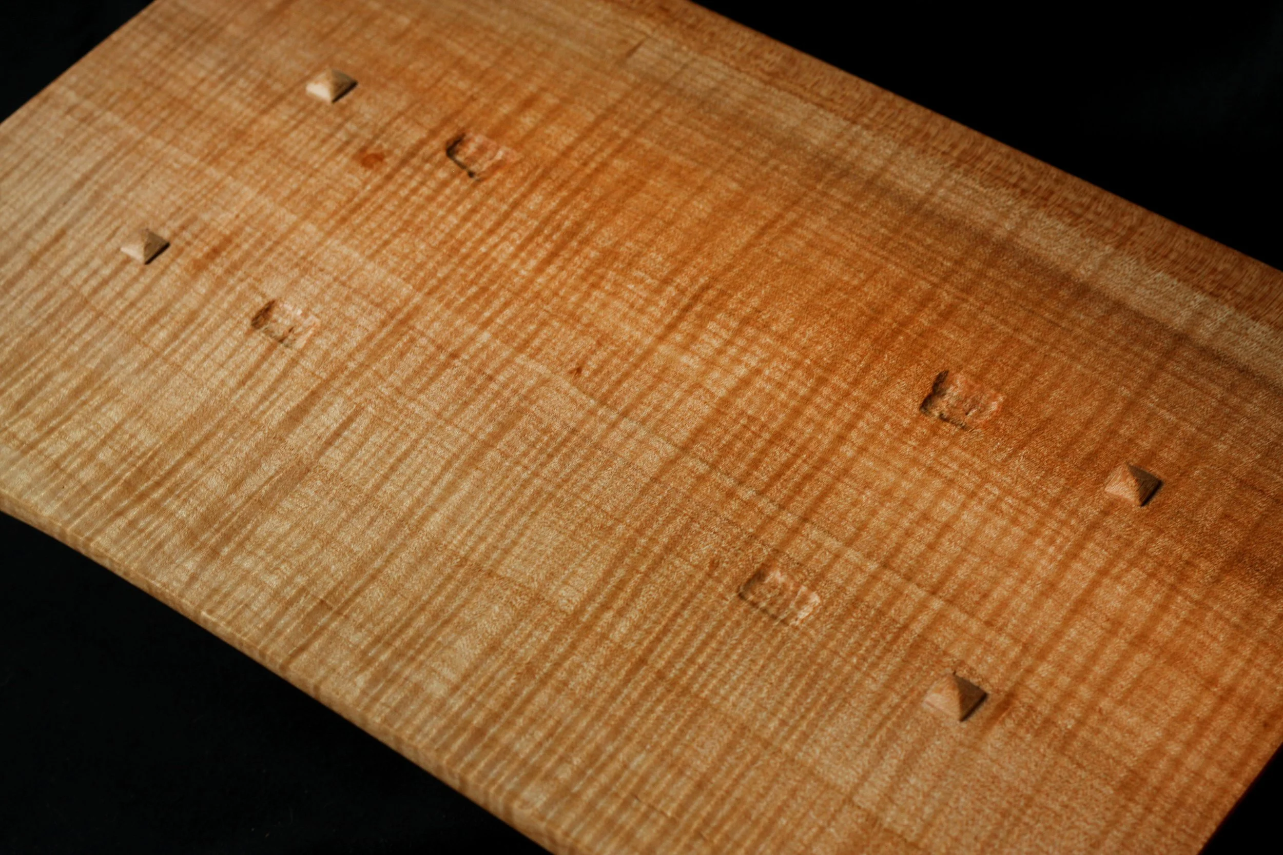 Highly figured curly fiddleback maple 3 tier custom altar showcasing distinctive figure grain — Rogue Aesthetic Woodwork signature piece