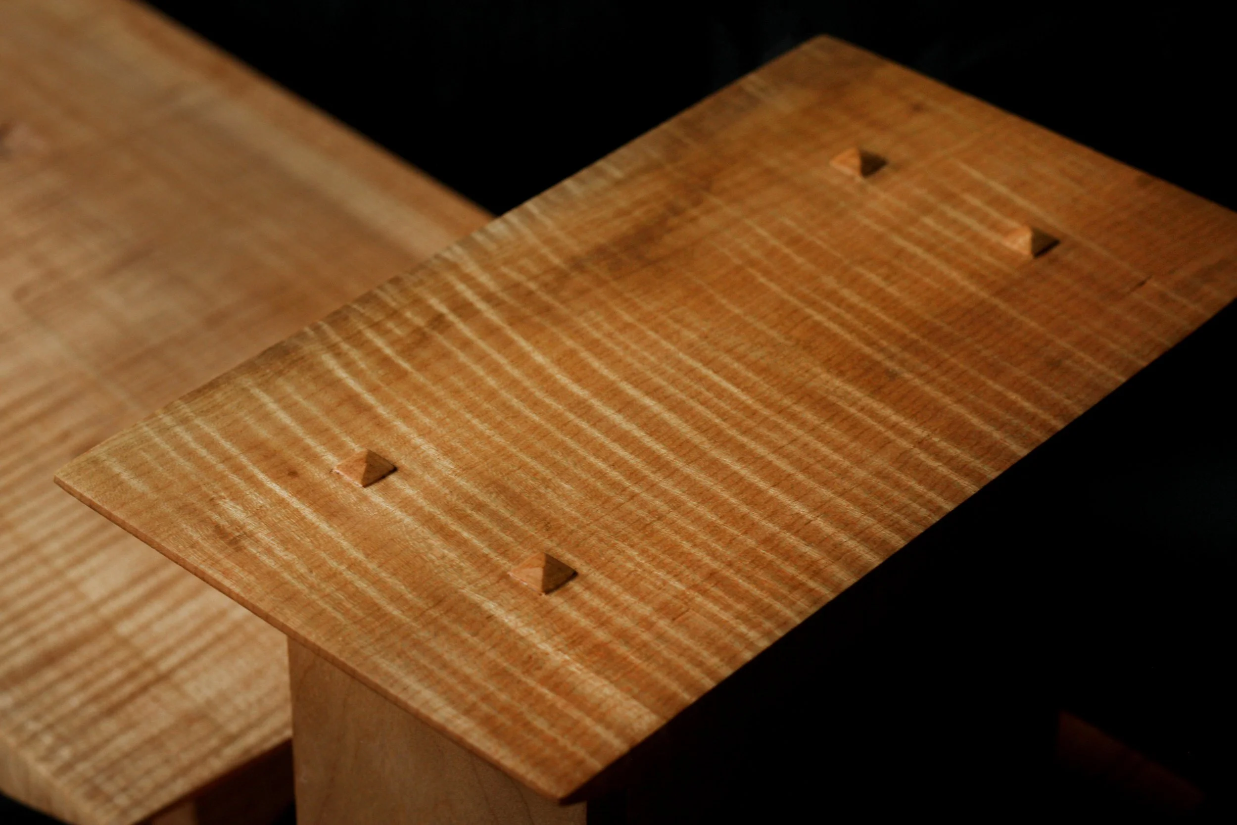 Highly figured curly fiddleback maple 3 tier custom altar showcasing distinctive figure grain — Rogue Aesthetic Woodwork signature piece
