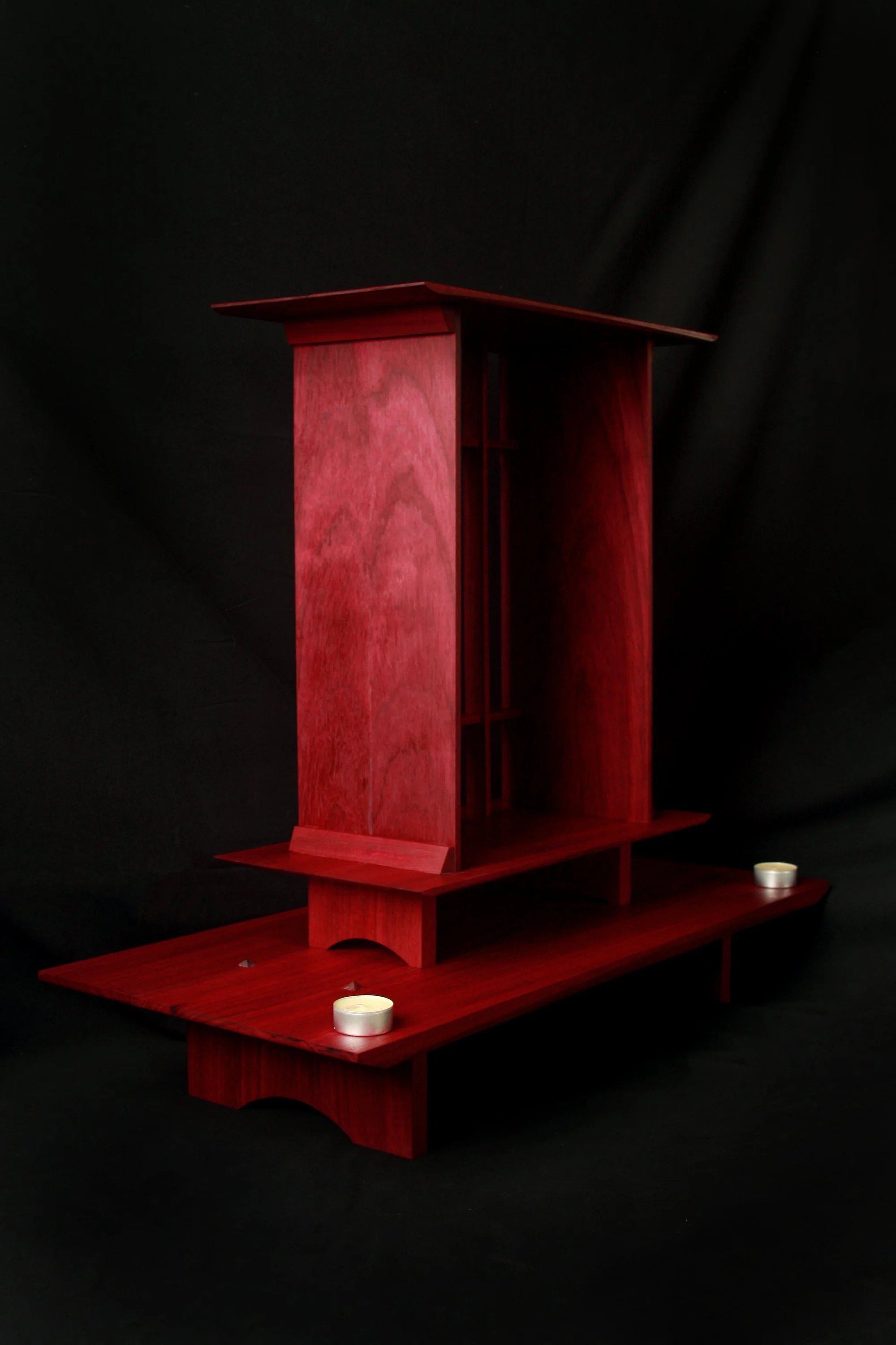 solid purpleheart altar featuring a crosshatched grid of purpleheart. beautiful thin walls and hand cut chamfers