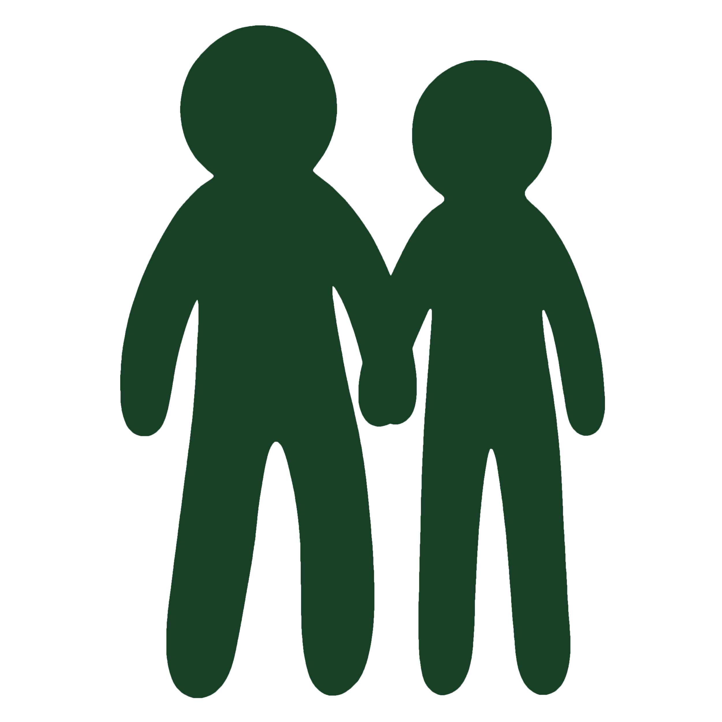 Silhouette of two people holding hands.