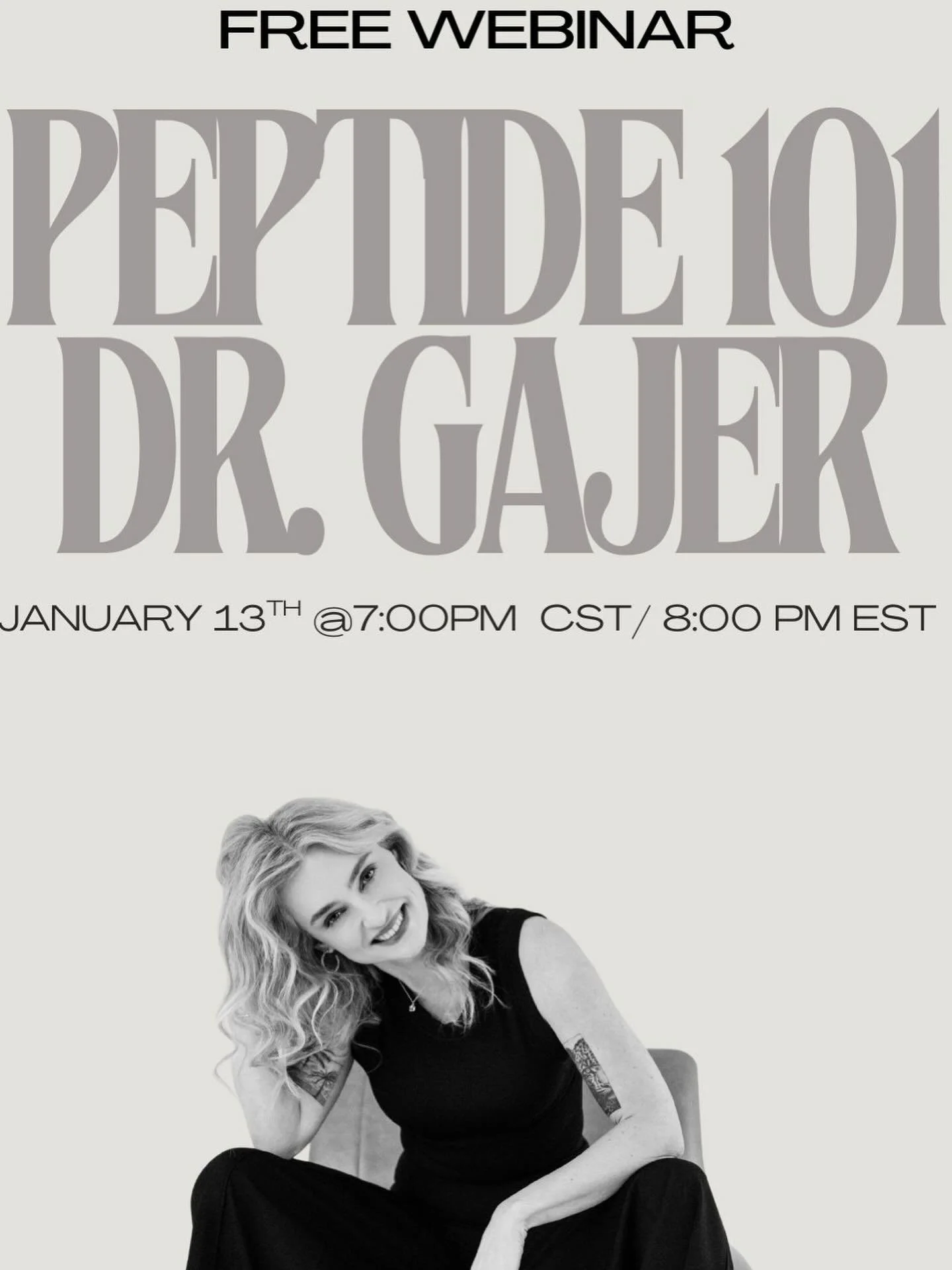 Curious about peptide therapy? 🧬
Join Dr. Gajer for Peptide 101 as she shares how peptides are used in real-world practice to support proactive, longevity-focused care.
🔗 Register via link in bio