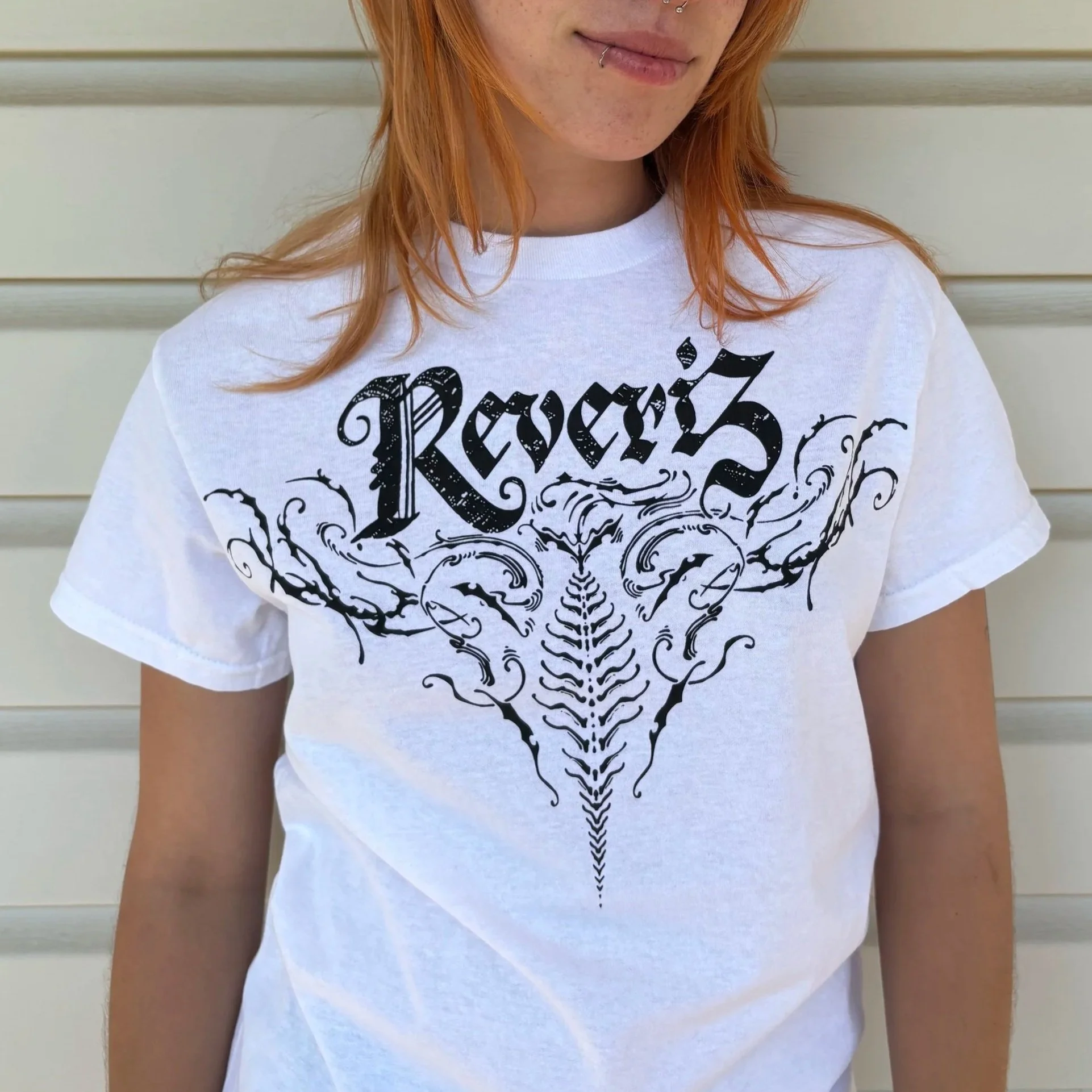 Merch designs for Reveri3, a Durham-based band