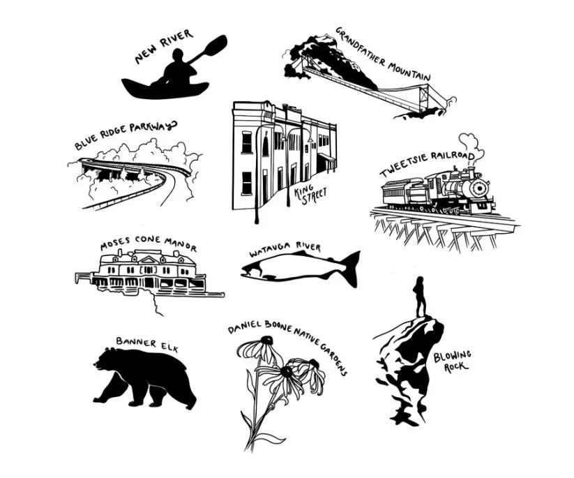 Merch designs for Appalachian Tees, a Boone-based tee shirt business