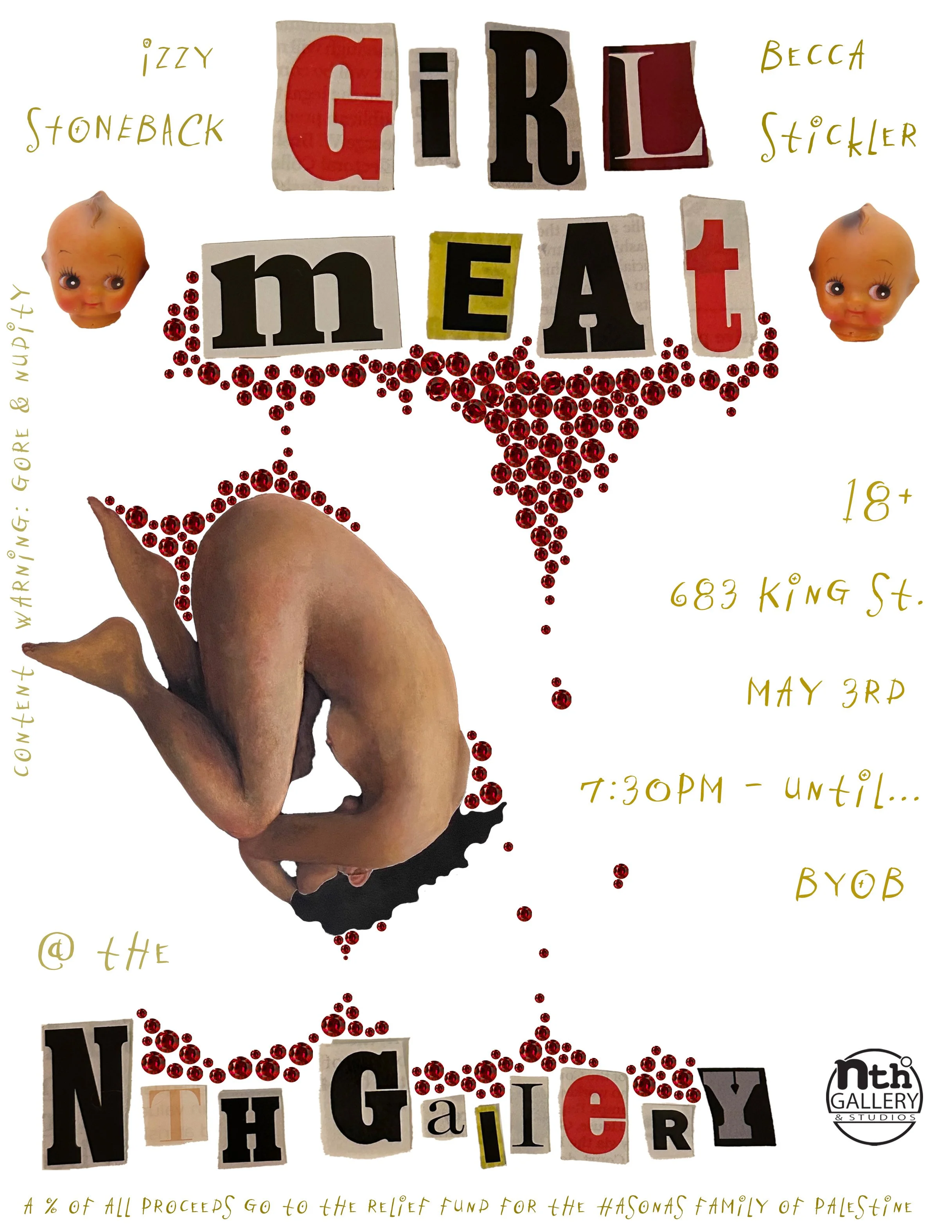 Poster design for my art exhibition, Girl Meat, in 2024