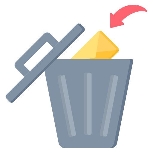 Trash can with a yellow sponge and a red arrow indicating disposal.