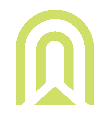 A stylized logo with a green arch and a pointed arrow shape inside.