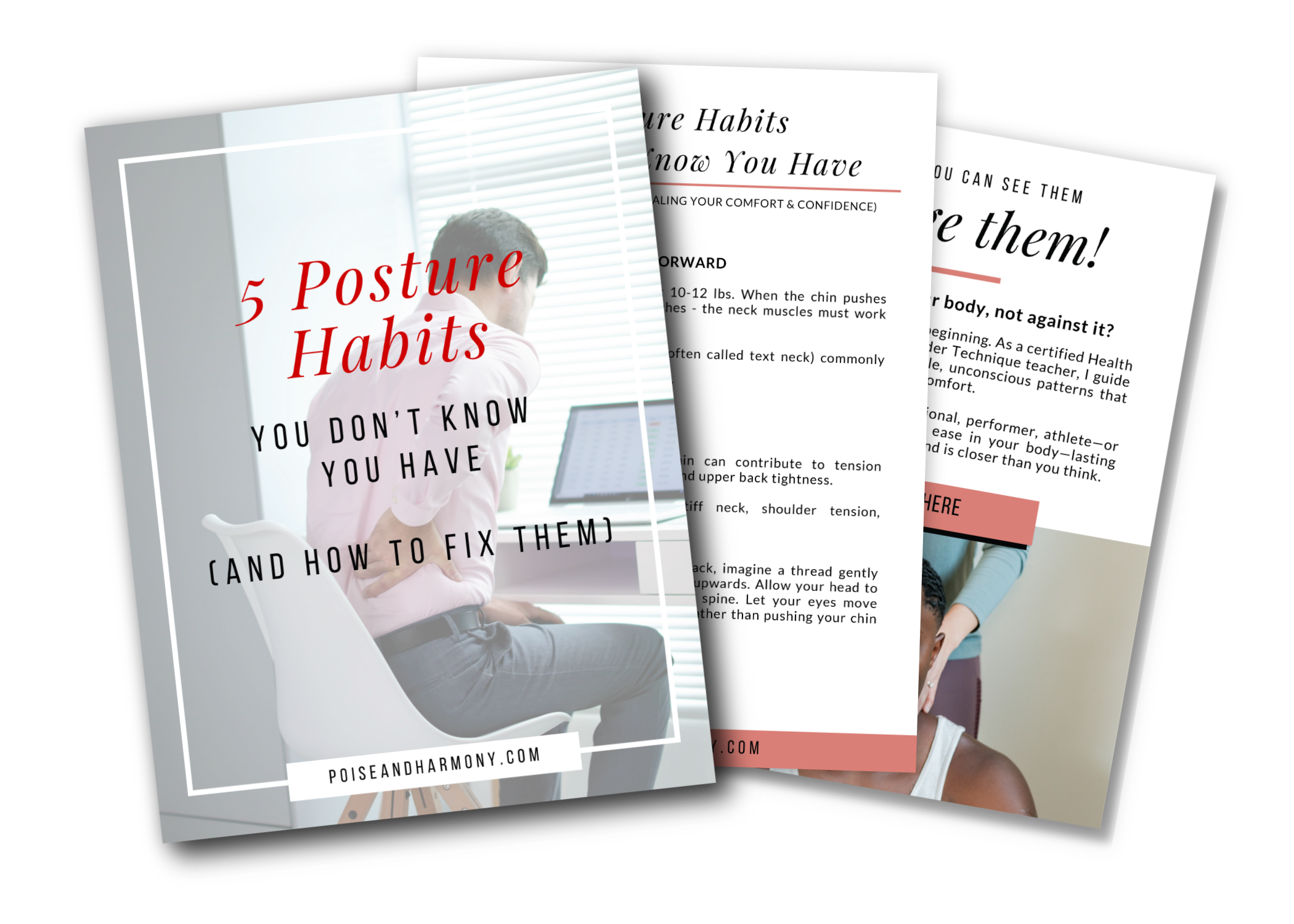 Mockup of free guide "5 Posture Habits you don't know you have (and how to fix them)"