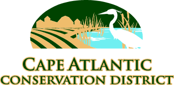 Logo of Cape Atlantic Conservation District with a heron, farmland, and water scene