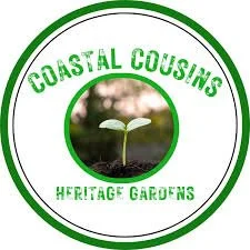 Logo for Coastal Cousins Heritage Gardens with a small sprout in the center.