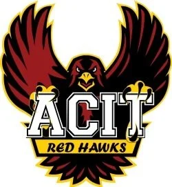 Logo of the American Athletic Conference featuring a red hawk with outstretched wings and the text 'ACIT' and 'Red Hawks' below.