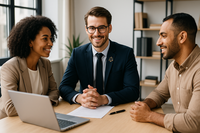 Juriste accompagnant des clients pour le renouvellement de leur titre de séjour