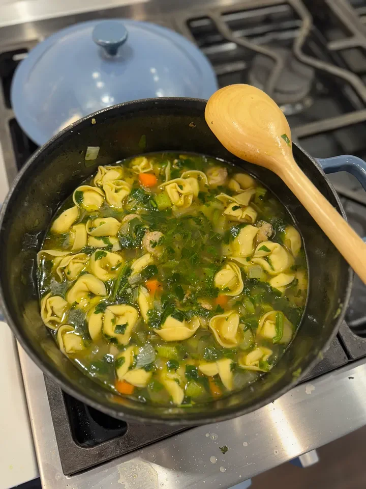 Chicken Sausage &amp; Veggie Tortellini Bone Broth Soup