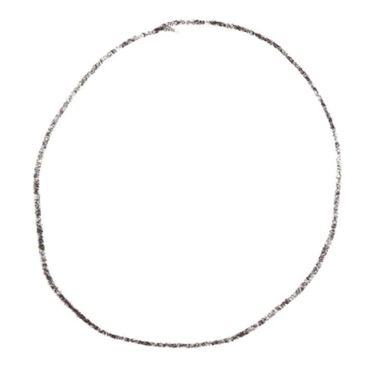 Black circle with a thin brown outline on a white background.