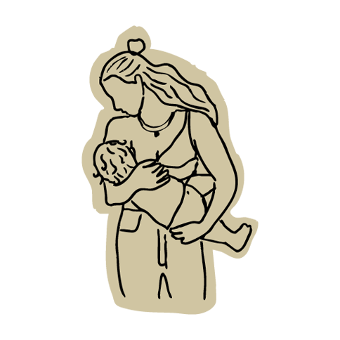 Illustration of a woman holding a young boy.