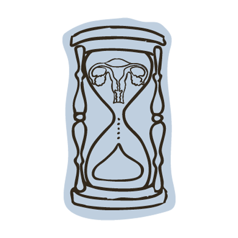An illustration of an hourglass with a uterus inside