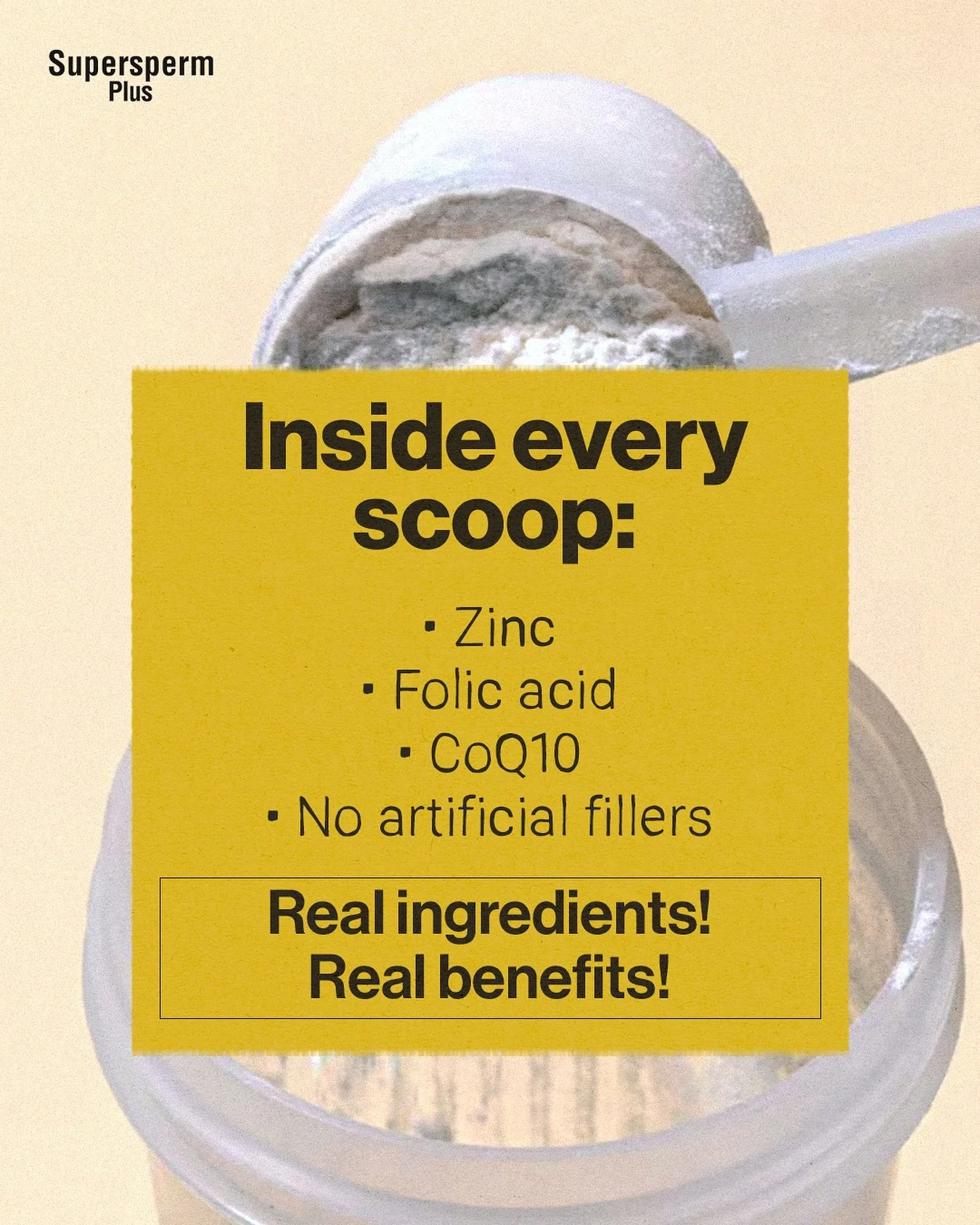Inside every scoop:

- Zinc 🟢
- Folic acid 🧠
- CoQ10 🟠

Real ingredients!

Real benefits!

✅