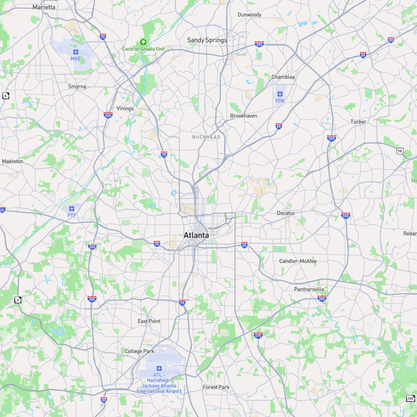 Map of Atlanta and the surrounding metro area highlighting neighborhoods served by Apartment Deal Hub