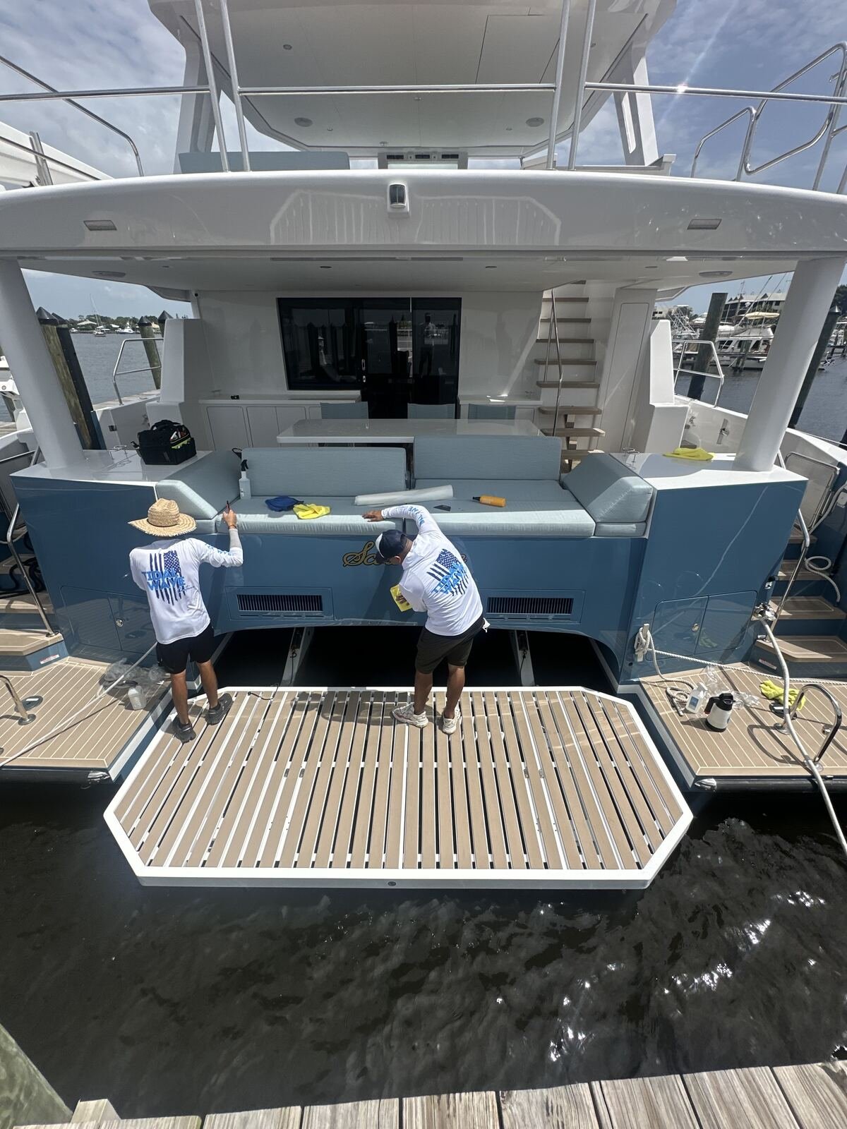 Transom paint protection film install — Tidal Wave Customs Palm Beach County