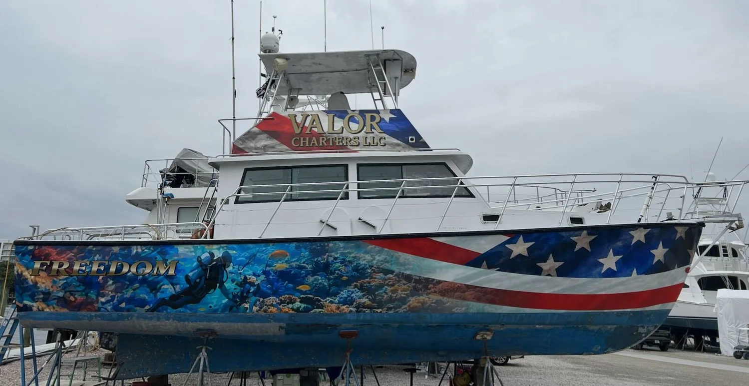 Custom patriotic full graphic wrap for Valor Charters — Tidal Wave Customs