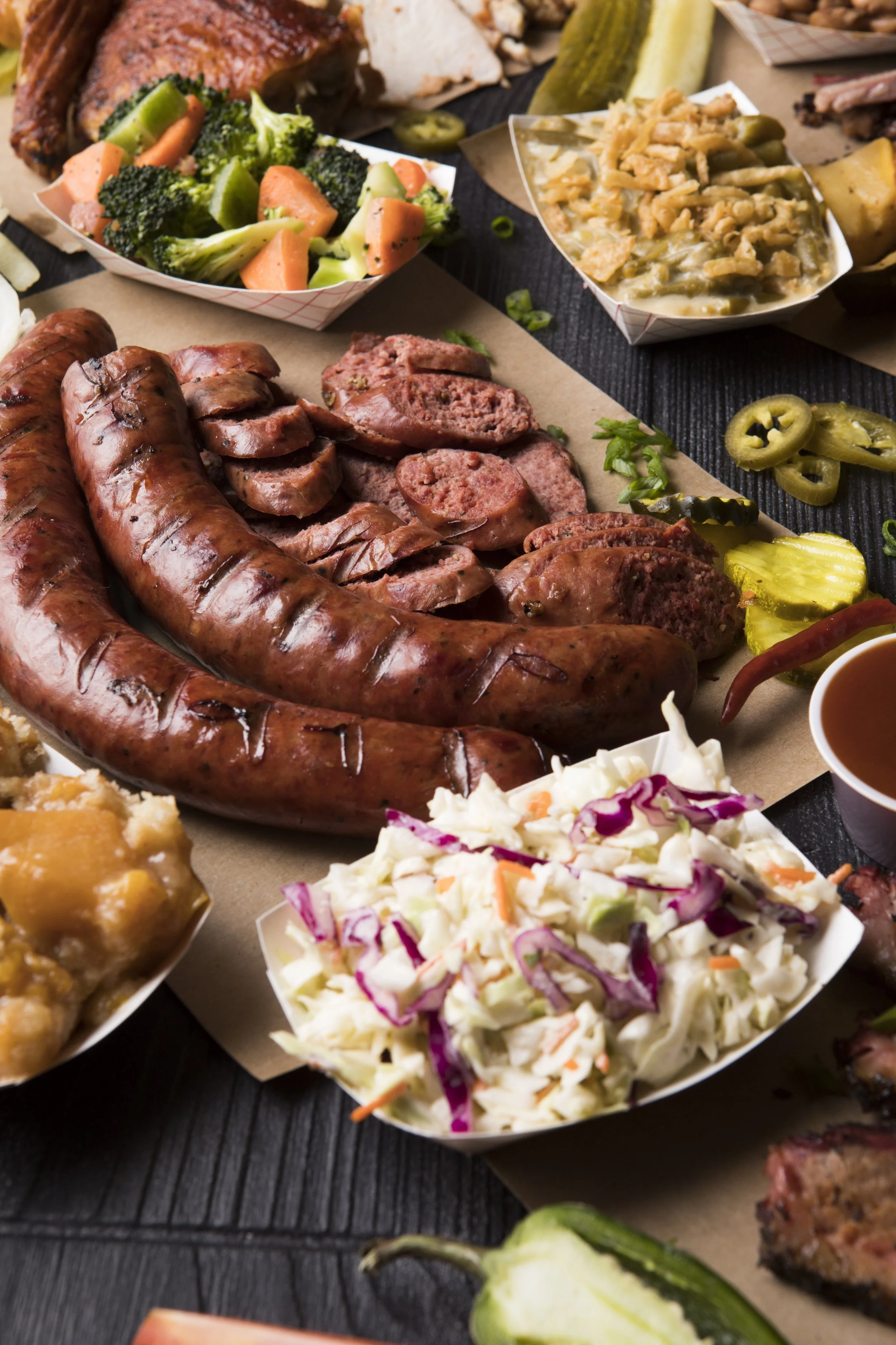 Table with assorted Pok-E-Jo's platters.