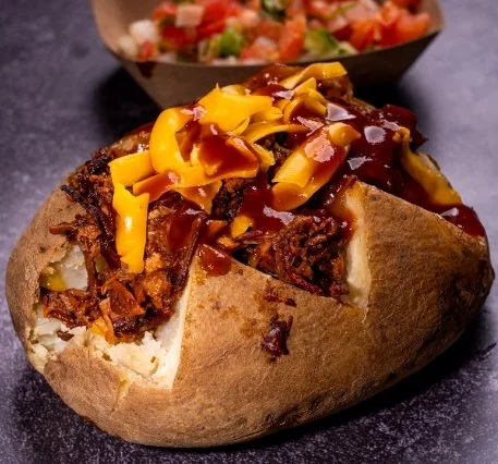Loaded BBQ baked potato with smoked meat (Super Spud).