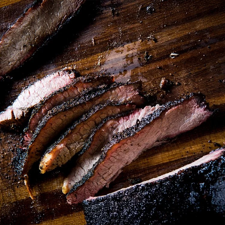 Sliced smoked brisket.