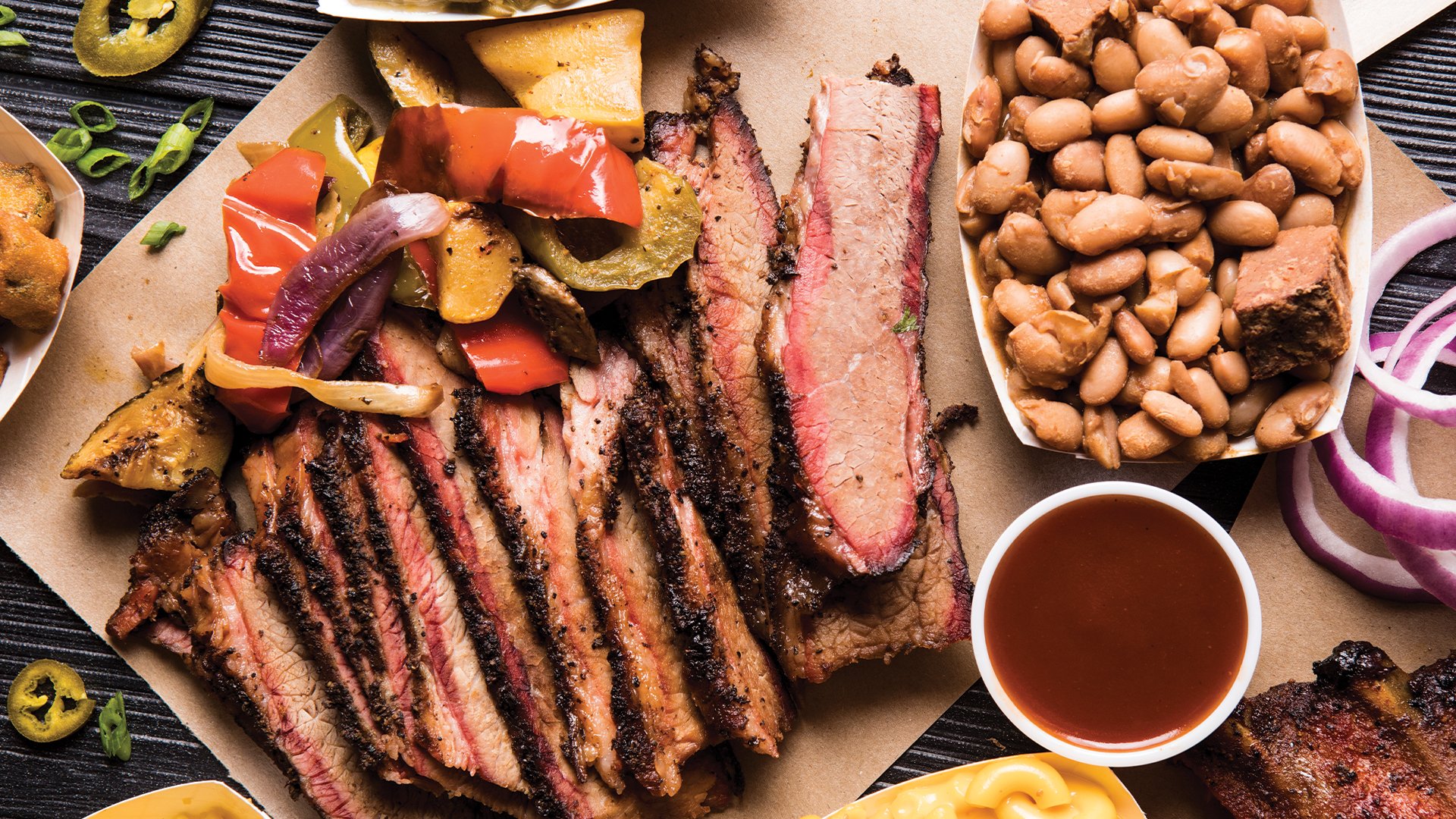 Table with assorted Pok-E-Jo's platters.