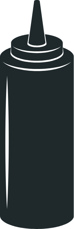 A black illustration of a squeeze bottle with a pointed nozzle, often used for condiments or sauces.