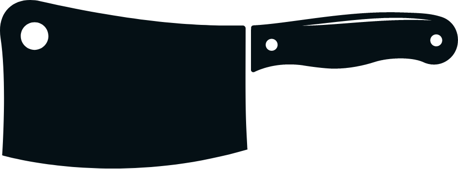 A large kitchen knife with a dark handle and a wide blade.