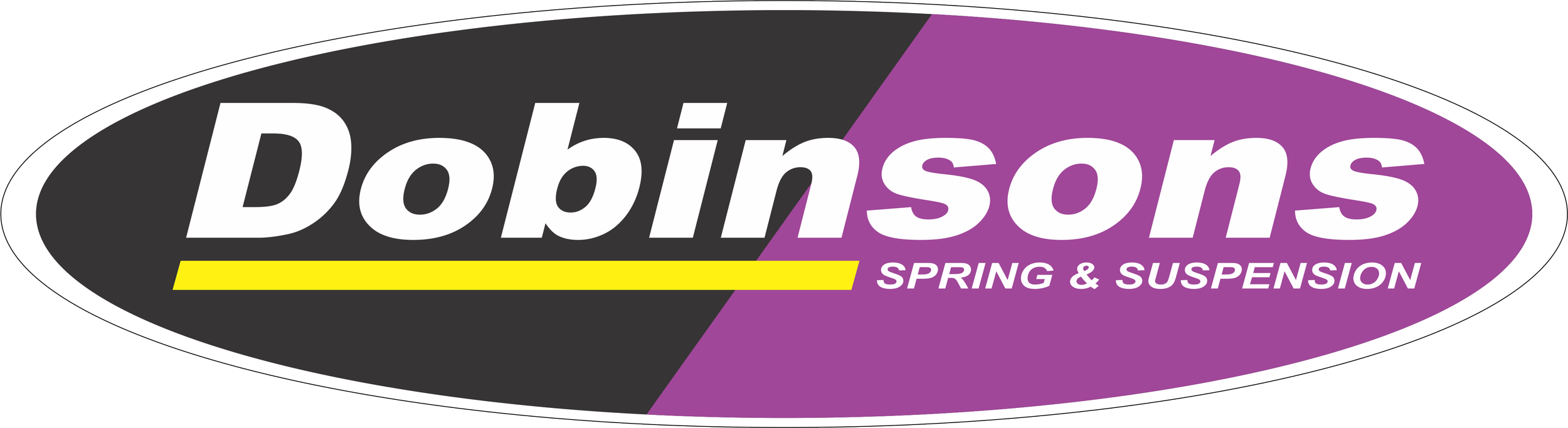 Logo for Dobinsons Spring & Suspension with black, purple, yellow and white text.