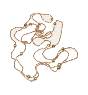 A 14K YELLOW GOLD BEAD NECKLACE WITH TWISTED ROPE CHAIN, WEIGHING 5.9 DWT