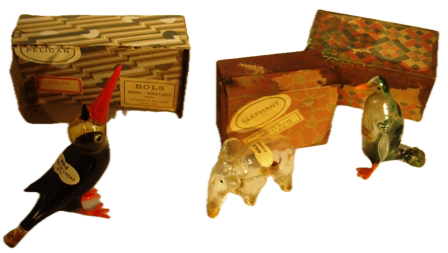 A COLLECTION OF SIX VINTAGE, 1950'S, BOIS MINIATURE, HAND BLOWN GLASS, LIQUOR BOTTLES WITH ORIGINAL BOXES