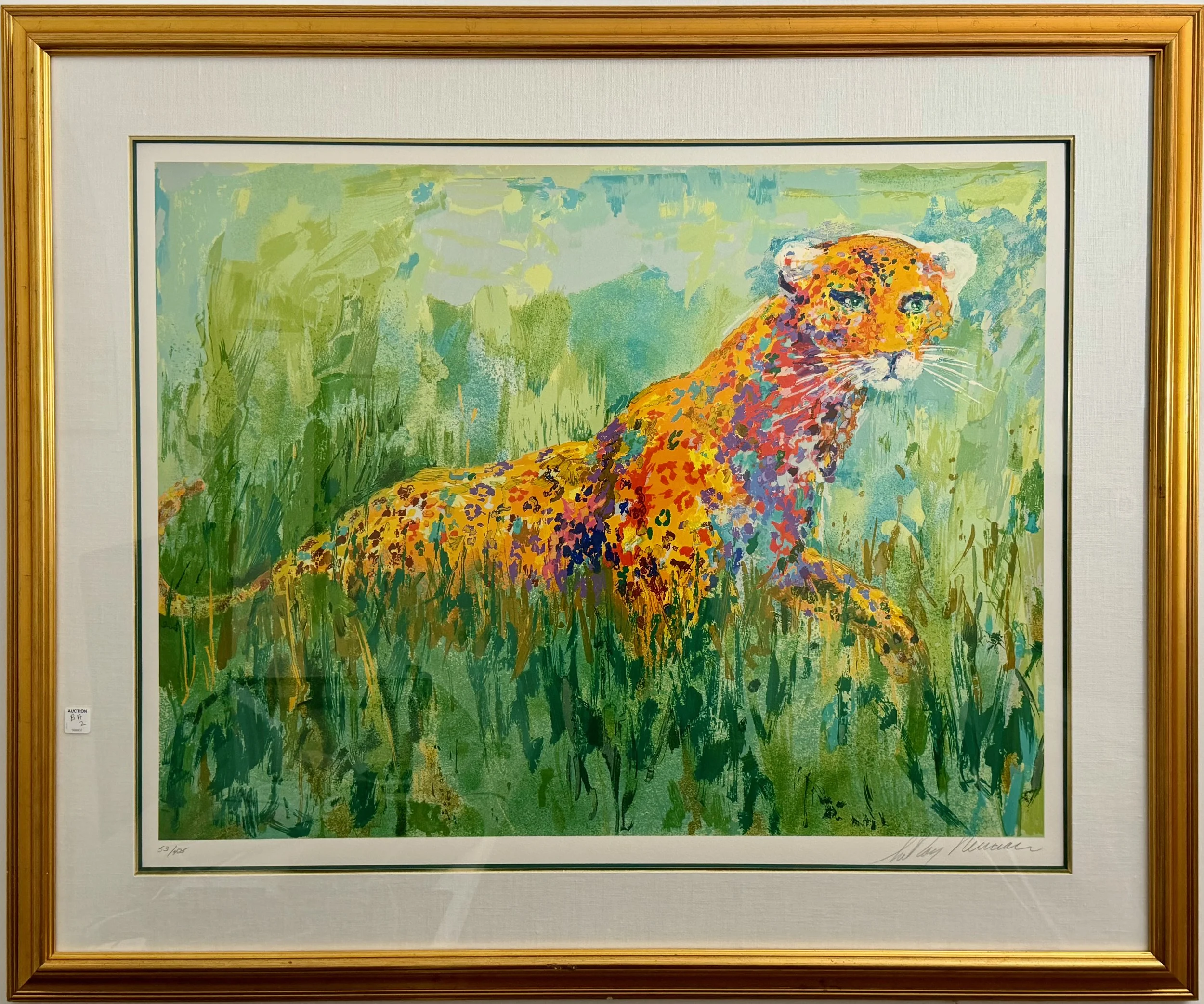 LeRoy Neiman custom-framed serigraph titled Prowling Leopard.