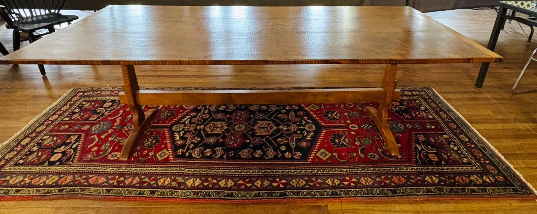Beautiful tiger maple trestle table