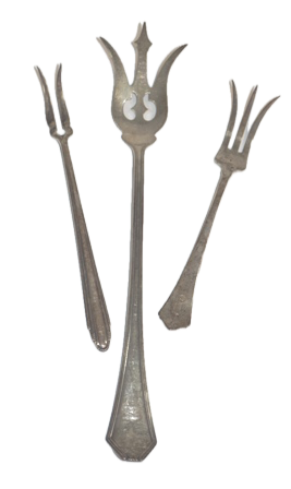 THREE SERVING FORKS, FOR LETTUCE AND PICKLES/OLIVES, WEIGHING 1.83 OZS. STERLING SILVER