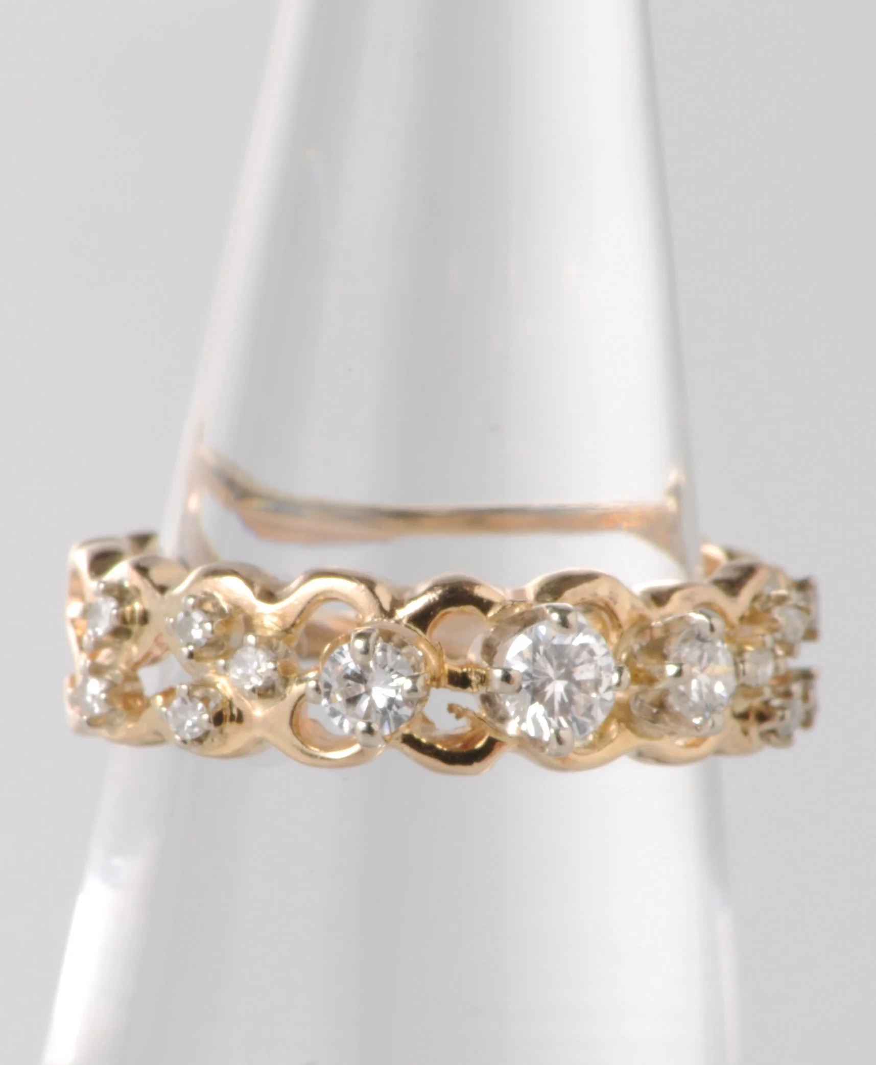 14k white and yellow gold "S" diamond ring. Gold weight 2.4 grams.