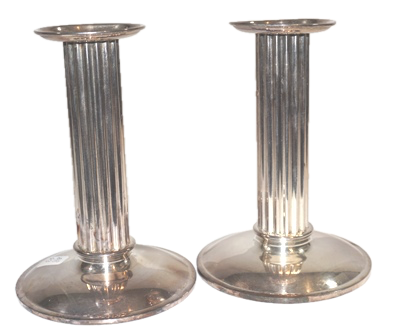 A PAIR OF DENMARK CANDLESTICKS, MID CENTURY MODERN, SIGNED "DENMARK" AND WITH OTHER HALLMARKS INSIDE THE CANDLEHOLDER 