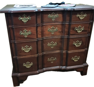 A VERY HIGH QUALITY, REPRODUCTION , MAHOGANY, FOUR DRAWER, BLOCK FRONT BUREAU, MADE EXCLUSIVELY FOR THE BARTLEY COLLECTION, BASED ON A BUREAU AT THE HENRY FORD MUSEUM