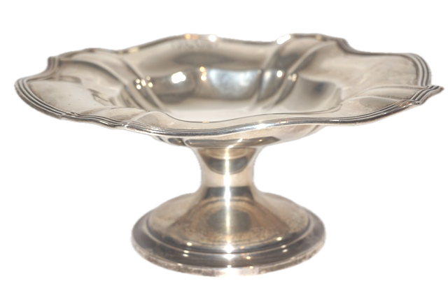 A STERLING SILVER PEDESTAL DISH BY GORHAM, A2806, WITH TRIPLE RIM, WEIGHING 11.0 OZS. STERLING SILVER; 8 1/4" DIAMETER