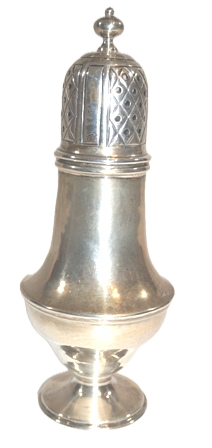 A STERLING SUGAR SHAKER, MARKED "PRATT", WEIGHING 4.58 OZS. STERLING SILVER