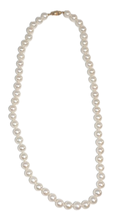 A 22" STRAND OF SALTWATER CULTURED PEARLS, 7MM EACH AND 1 MORE PEARL IN THE 14K YELLOW GOLD FLORAL CLASP. RETAIL REPLACEMENT OF $1,050.00