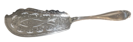 N ORNATE SILVER FISH SLICE BY SAMUEL T. CROSBY, BOSTON, MARKED "PURE COIN", CIRCA 1849-50, WEIGHING 4.43 OZS. COIN SILVER