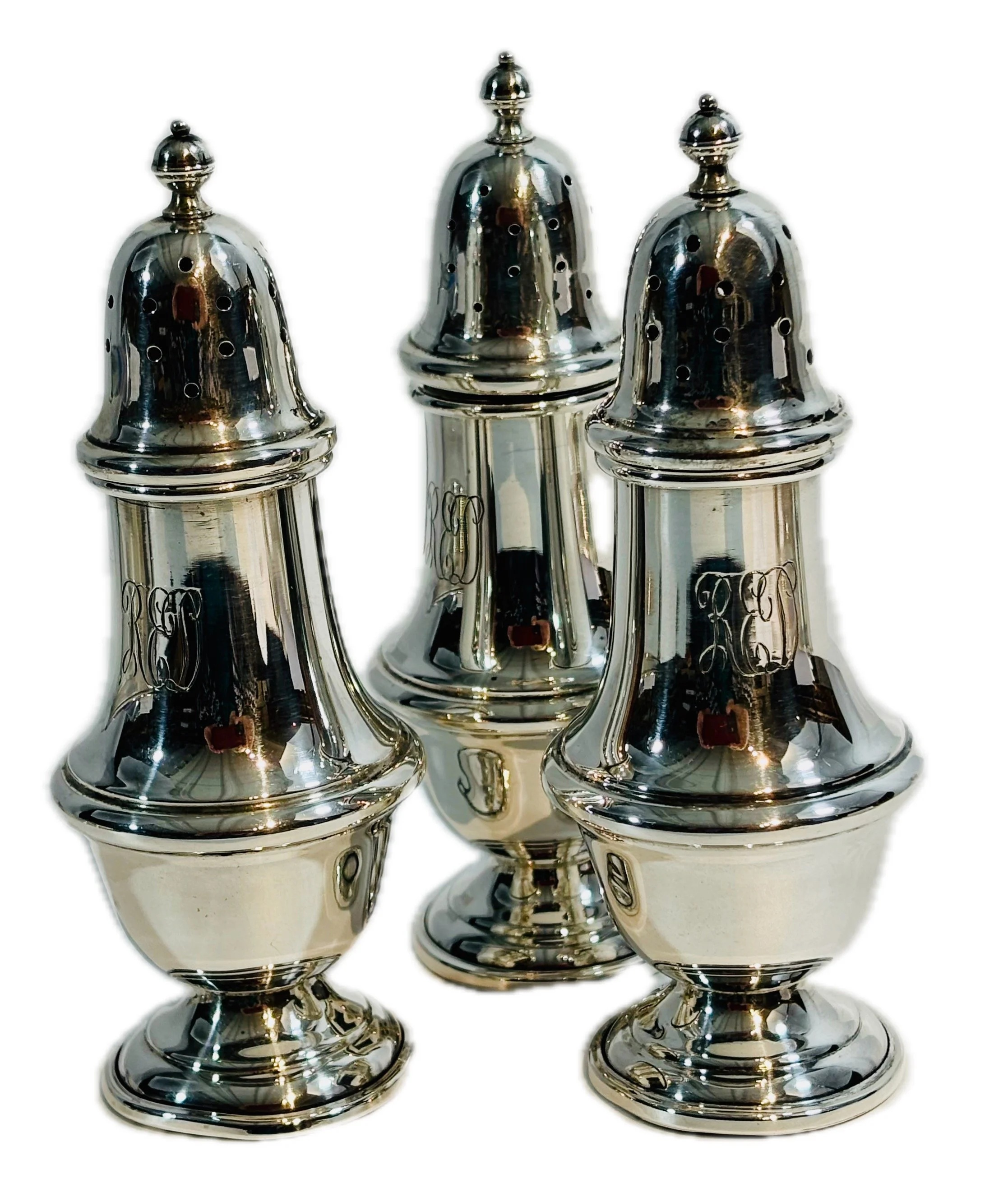 Gorham set of 3 shakers #1113, 3.56 ozs. sterling.