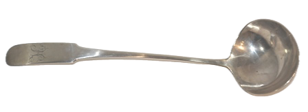 A LARGE SOUP LADLE BY ROBERT WILSON OF NY-NY AND PHILADELPHIA, 1803-1810; 6.96 OZS. COIN SILVER